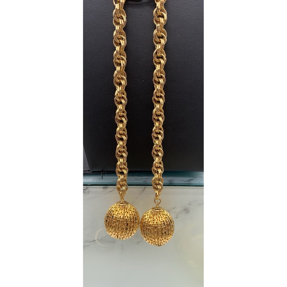 Vintage Gold Tone Chunky Chain Lariat Style Necklace With Open Work Balls - Picture 2 of 5